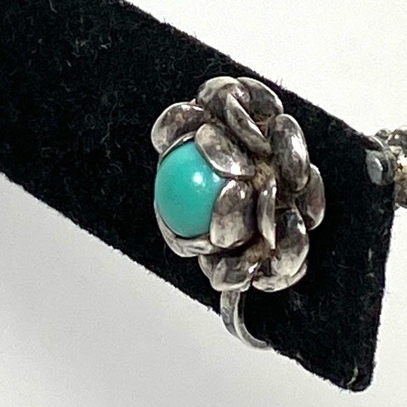 Sterling Silver Earrings Screw Backs Flowers Huggies Blue Insert 3.04g Vintage - Picture 12 of 14